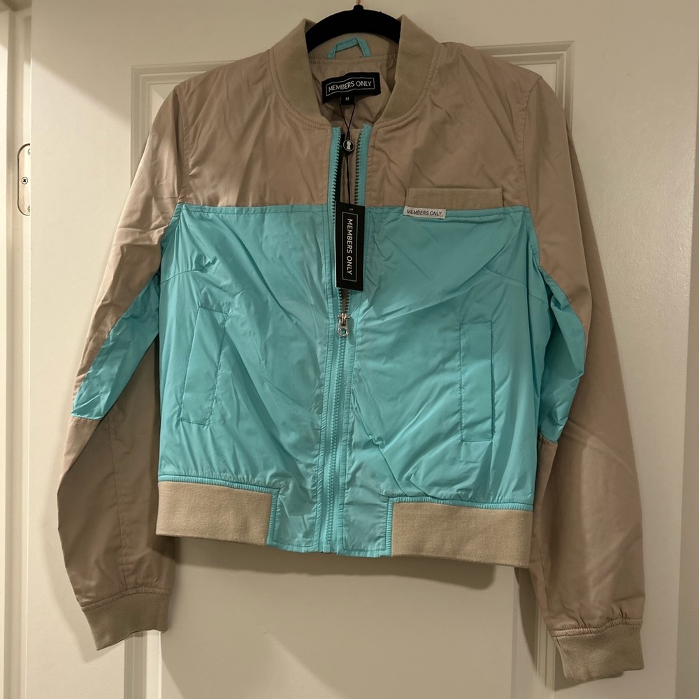 Members Only Tan and Aqua Jacket